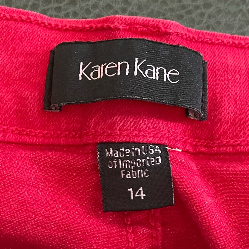 Karen Kane Red skinny Jean size 14 high rise cotton spandex stretch five pockets - Picture 6 of 12